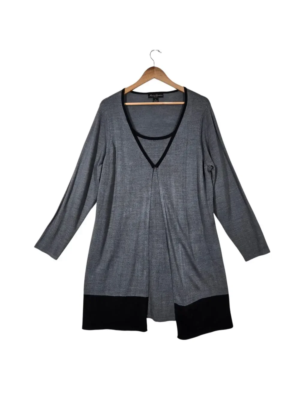 Marisa Christina Longline Cardigan Sweater sz 1X Gray Black Attached Tank Career